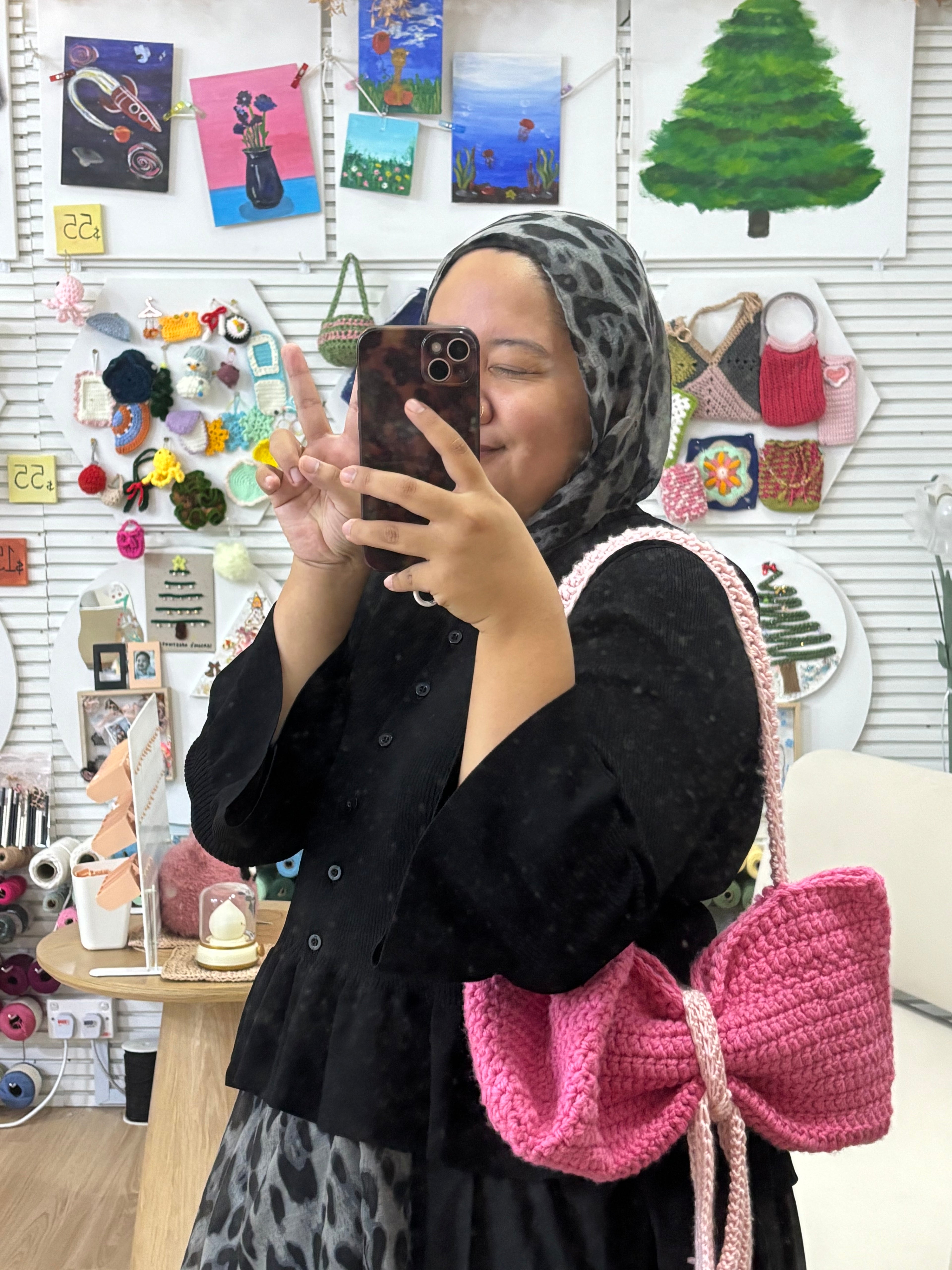 2D Crochet Viral Ribbon Bow Handbag