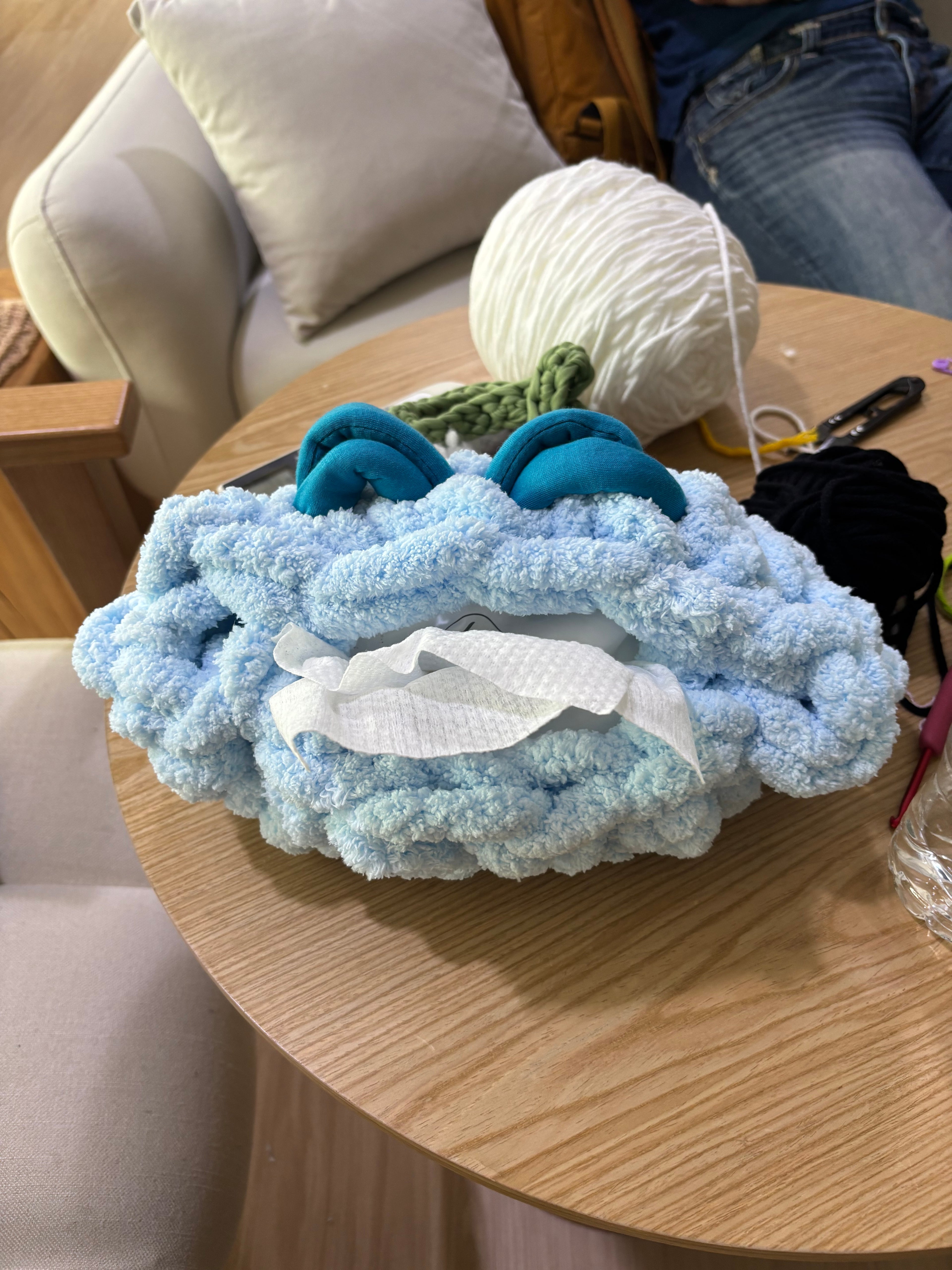 Hand Weaving - Cookie Monster Fluffy Tissue Box Holder