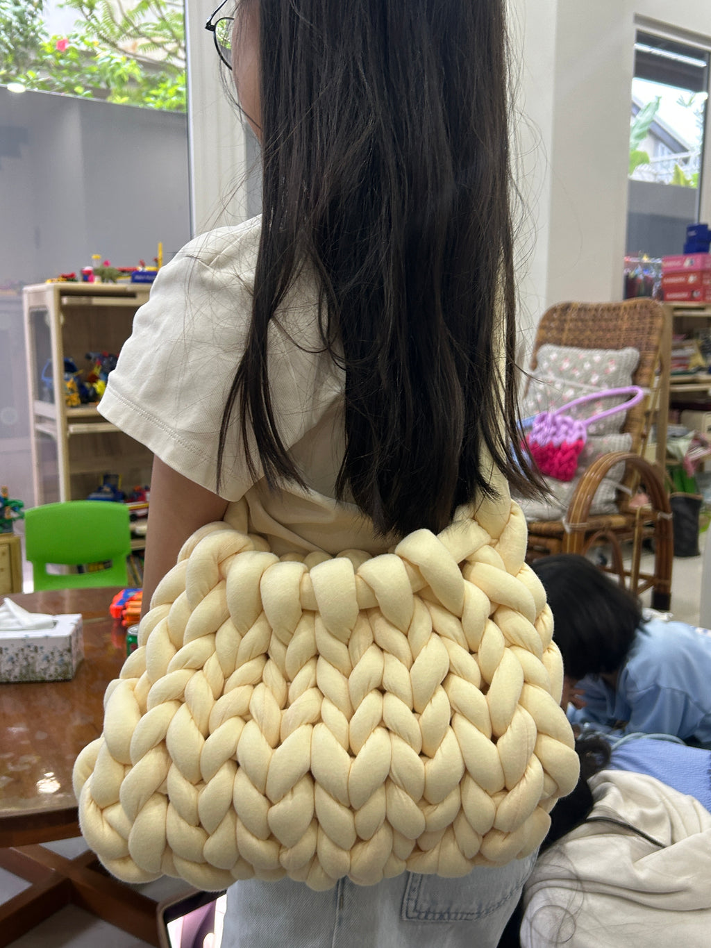 Hand Weaving - Medium Size Cotton Chunky Yarn Bag