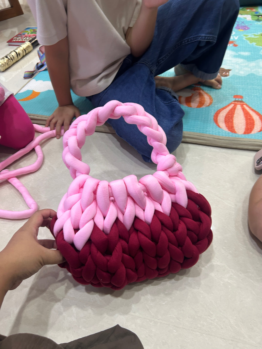 Hand Weaving - Medium Size Cotton Chunky Yarn Bag