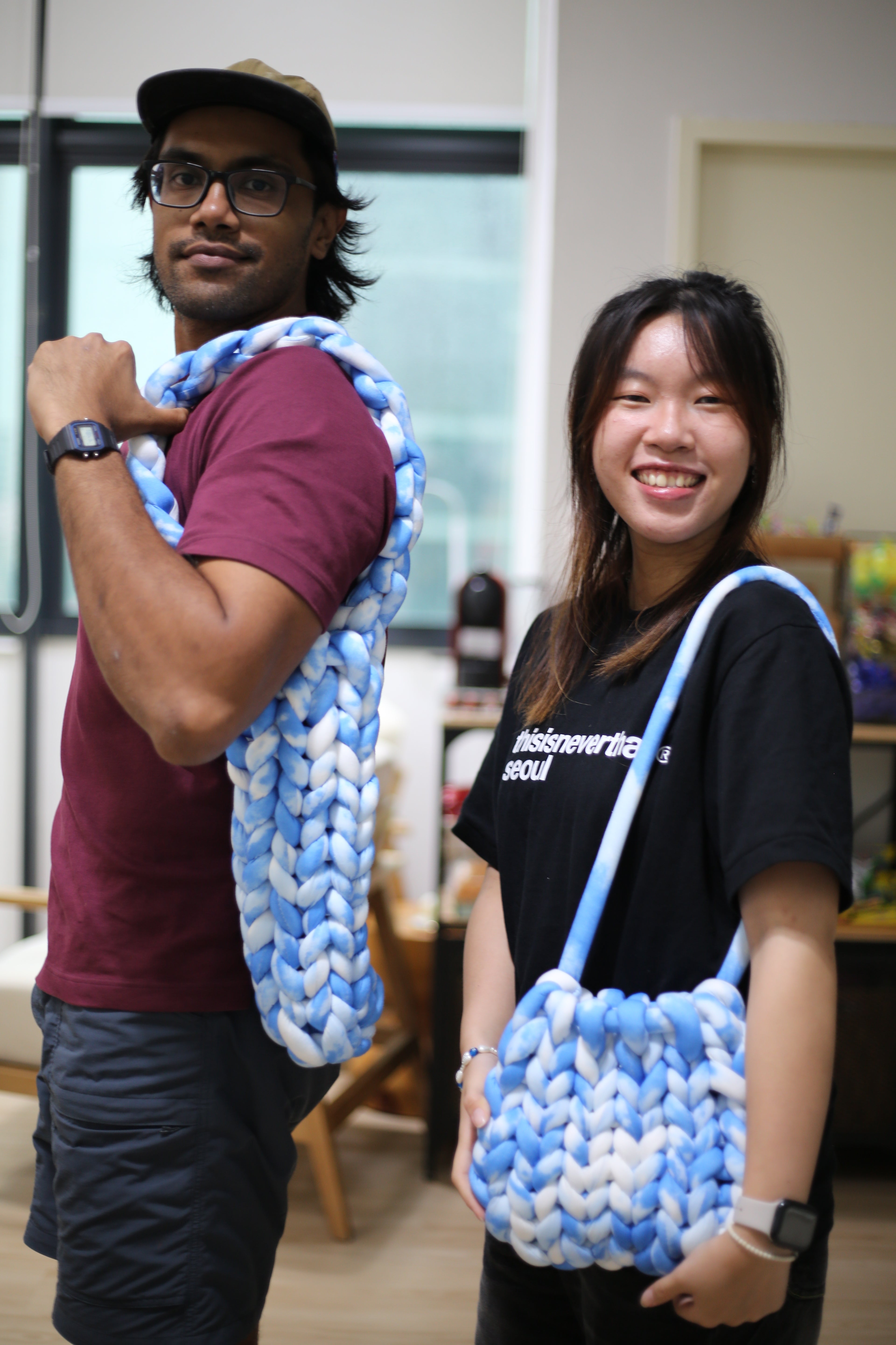 Hand Weaving - Water Bottle Cotton Chunky Yarn Bag