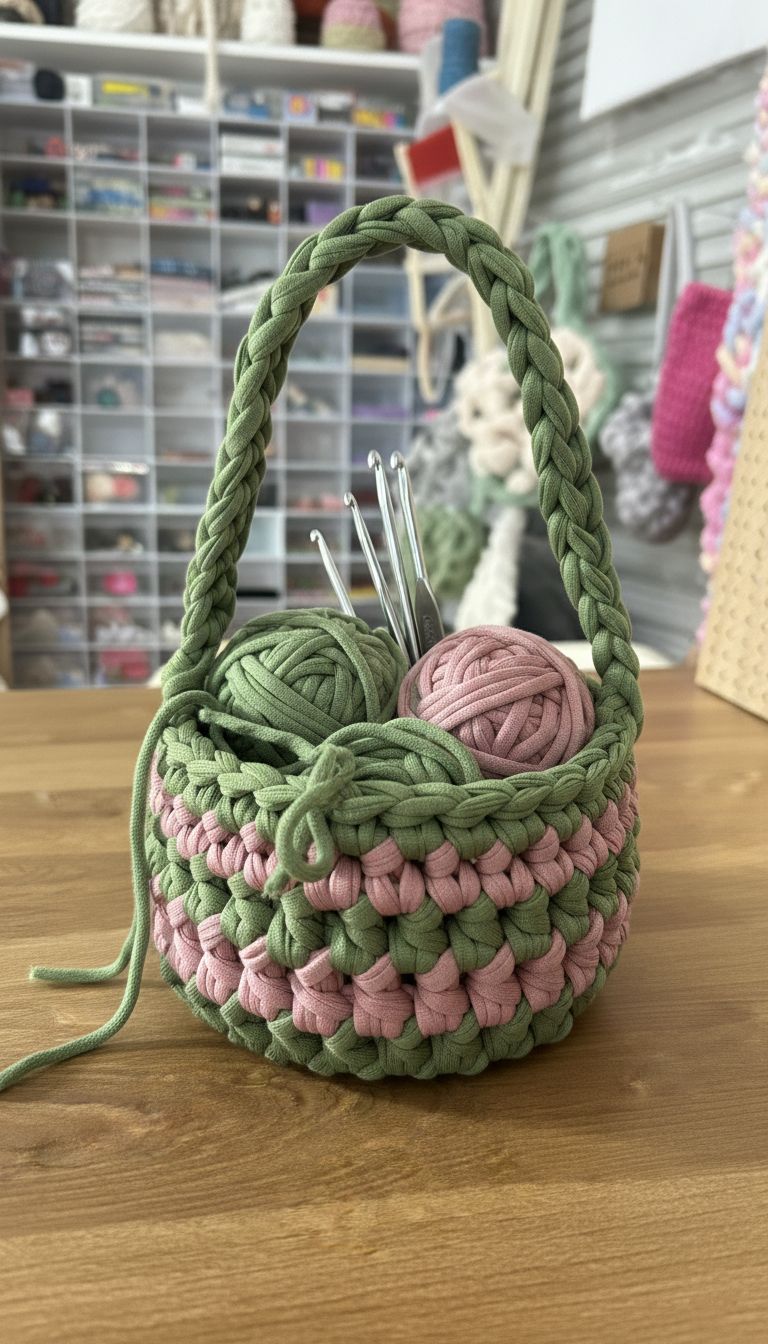 2D Crochet Basket in Any Size with Handle